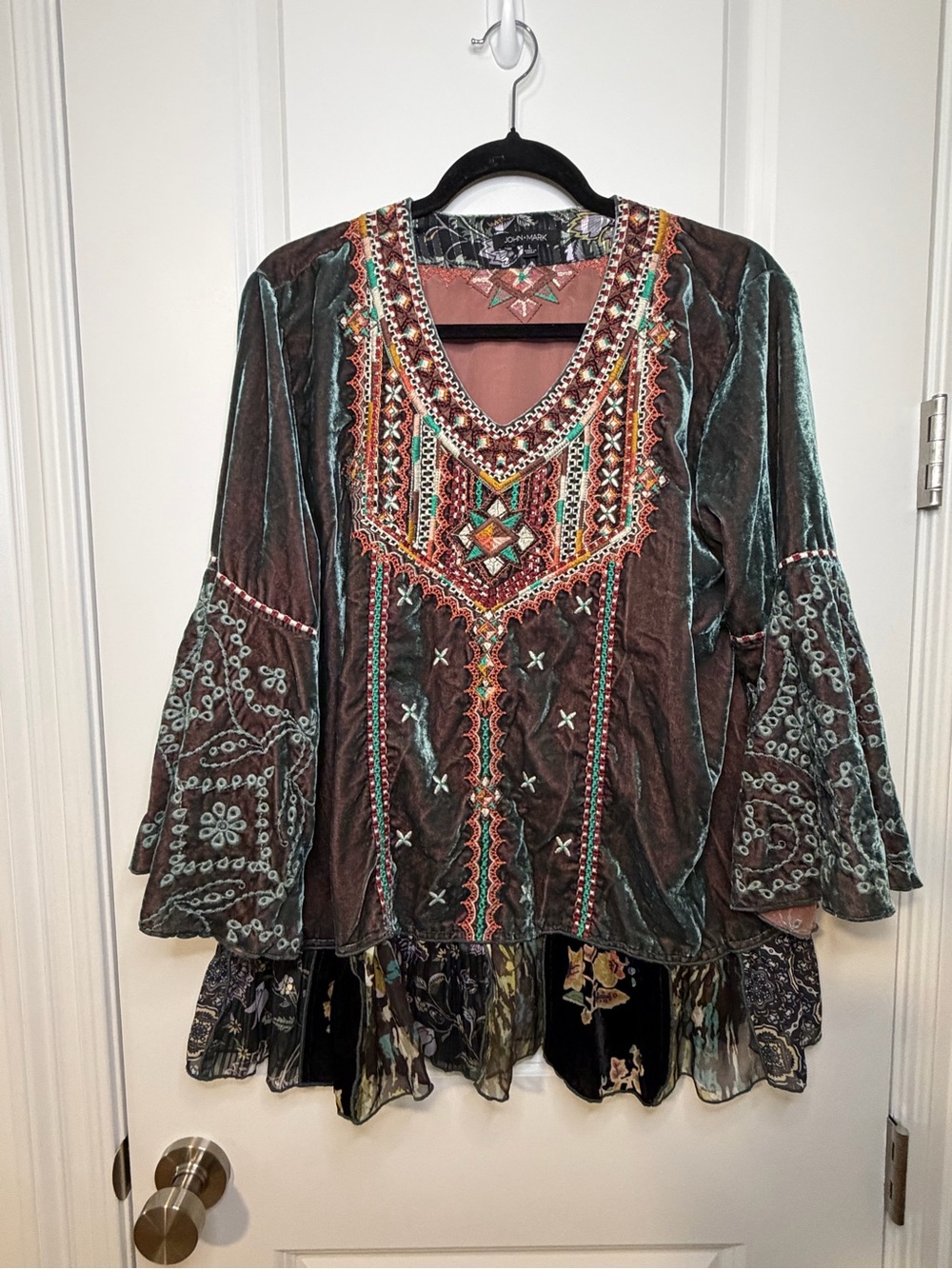 John Mark Embroidered Velvet Boho Large Blouse Bohemian
